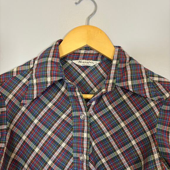 Wrangler Western Plaid Button Down Shirt Retro 70s Style Top | Dark Autumn - Picture 3 of 6